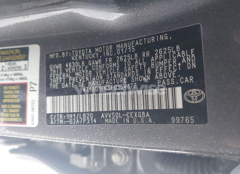 Photo 9 of 2015 Toyota Camry HYBRID XLE (VIN 4T1BD1FK5FU154177)