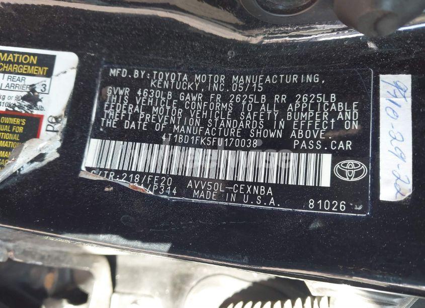 Photo 9 of 2015 Toyota Camry HYBRID LE (VIN 4T1BD1FK5FU170038)