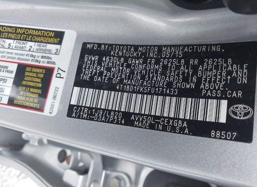 Photo 9 of 2015 Toyota Camry HYBRID XLE (VIN 4T1BD1FK5FU171433)