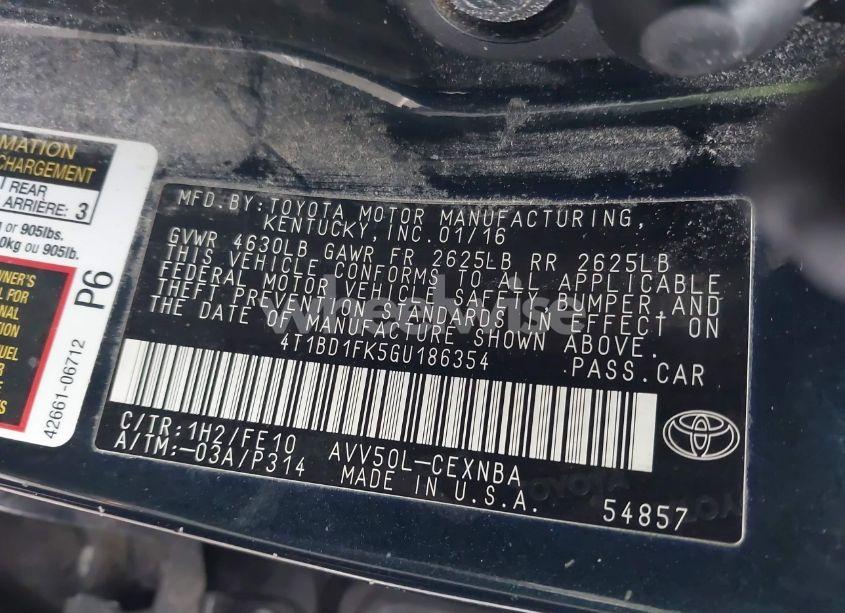 Photo 9 of 2016 Toyota Camry HYBRID LE (VIN 4T1BD1FK5GU186354)