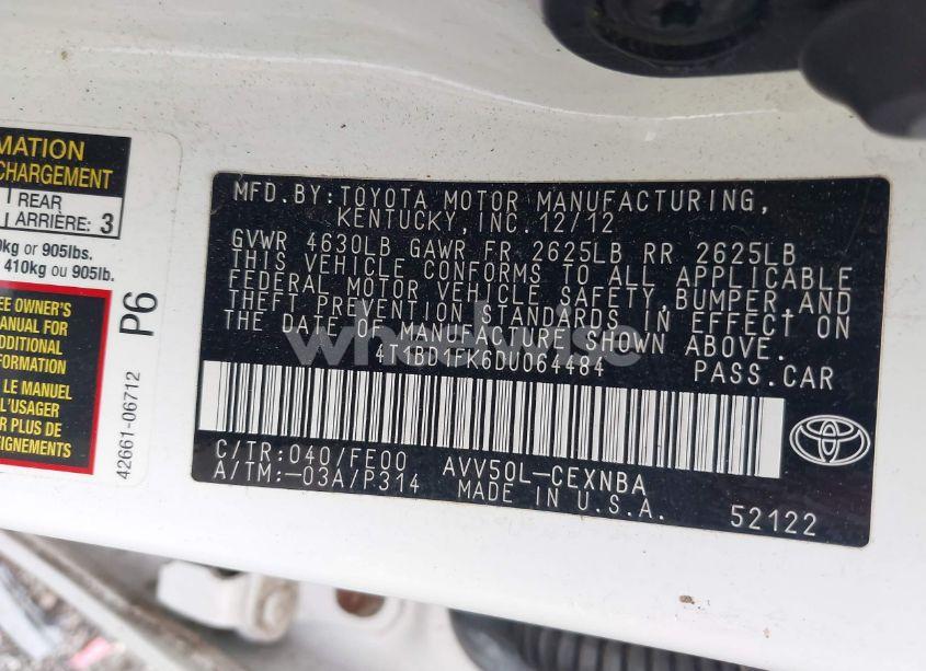 Photo 9 of 2013 Toyota Camry HYBRID LE (VIN 4T1BD1FK6DU064484)