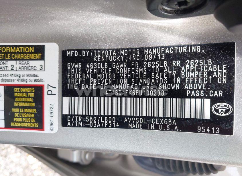 Photo 9 of 2014 Toyota Camry HYBRID XLE (VIN 4T1BD1FK6EU100238)