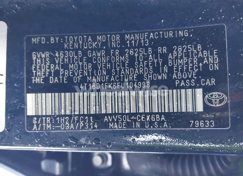 Photo 9 of 2014 Toyota Camry HYBRID XLE (VIN 4T1BD1FK6EU104998)