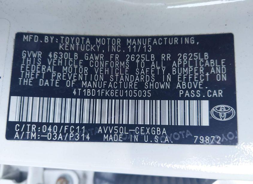 Photo 9 of 2014 Toyota Camry HYBRID XLE (VIN 4T1BD1FK6EU105035)
