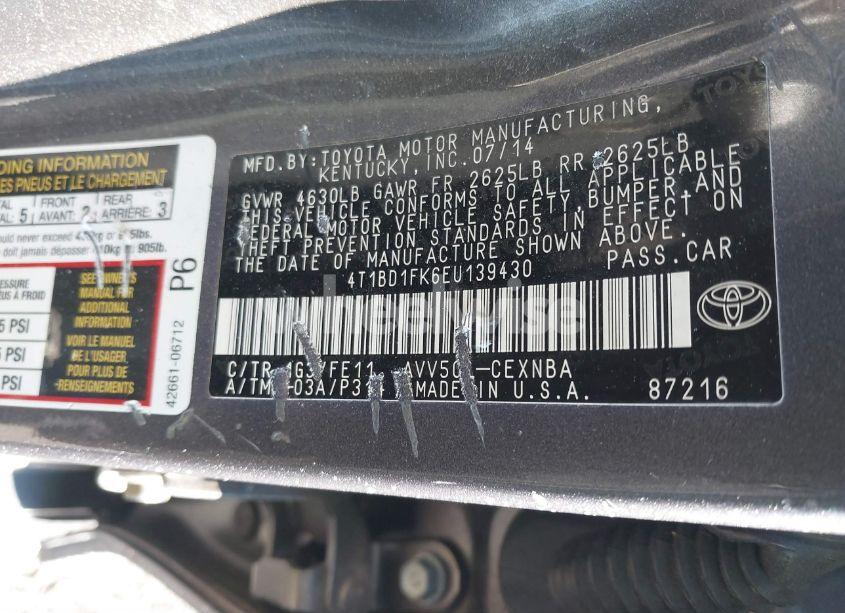 Photo 9 of 2014 Toyota Camry HYBRID LE (VIN 4T1BD1FK6EU139430)