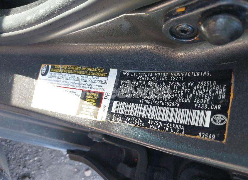 Photo 9 of 2015 Toyota Camry HYBRID LE (VIN 4T1BD1FK6FU152938)