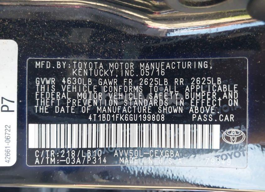 Photo 9 of 2016 Toyota Camry HYBRID XLE (VIN 4T1BD1FK6GU199808)