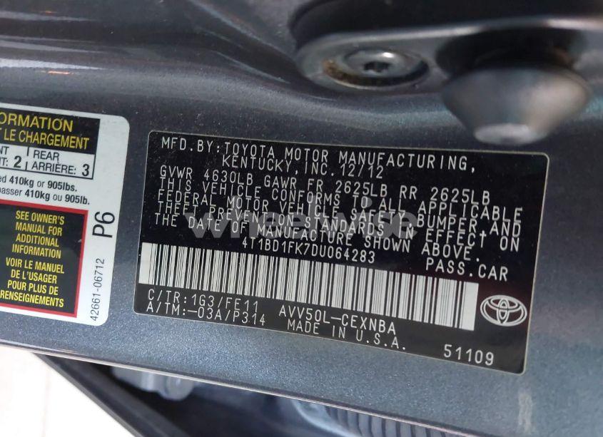 Photo 9 of 2013 Toyota Camry HYBRID LE (VIN 4T1BD1FK7DU064283)