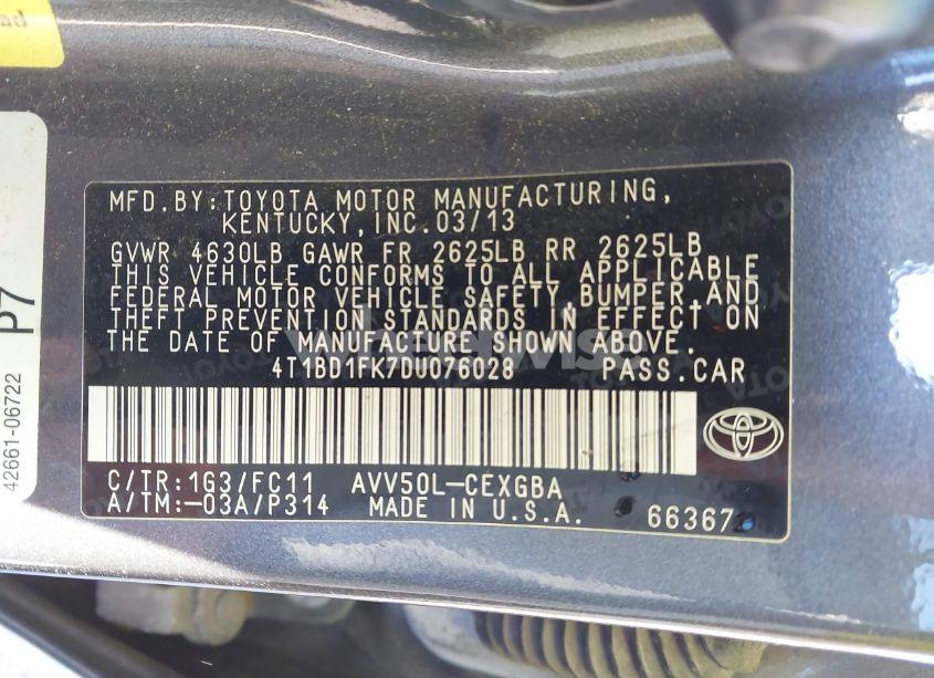 Photo 9 of 2013 Toyota Camry HYBRID XLE (VIN 4T1BD1FK7DU076028)