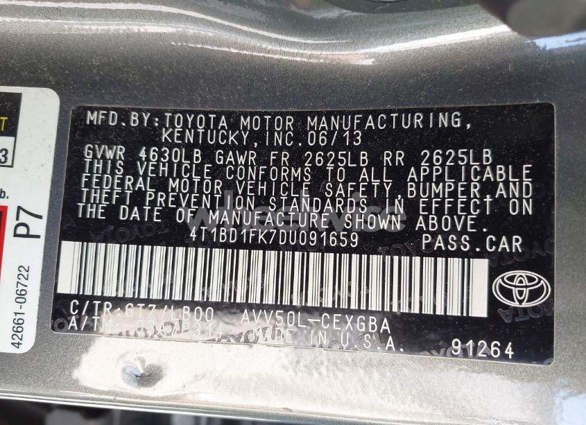 Photo 9 of 2013 Toyota Camry HYBRID XLE (VIN 4T1BD1FK7DU091659)