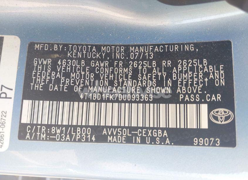 Photo 9 of 2013 Toyota Camry HYBRID XLE (VIN 4T1BD1FK7DU093363)