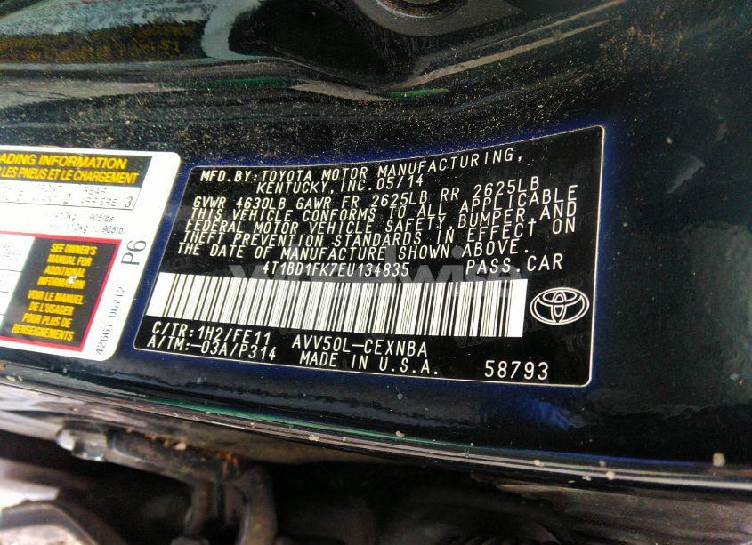 Photo 9 of 2014 Toyota Camry HYBRID LE/SE LIMITED EDITION/XLE (VIN 4T1BD1FK7EU134835)