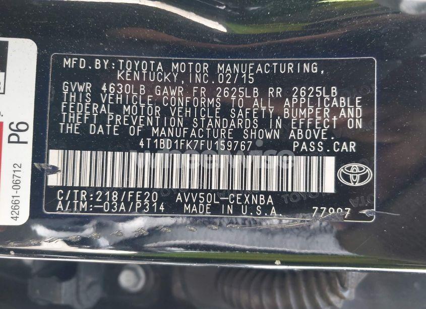 Photo 9 of 2015 Toyota Camry HYBRID LE (VIN 4T1BD1FK7FU159767)