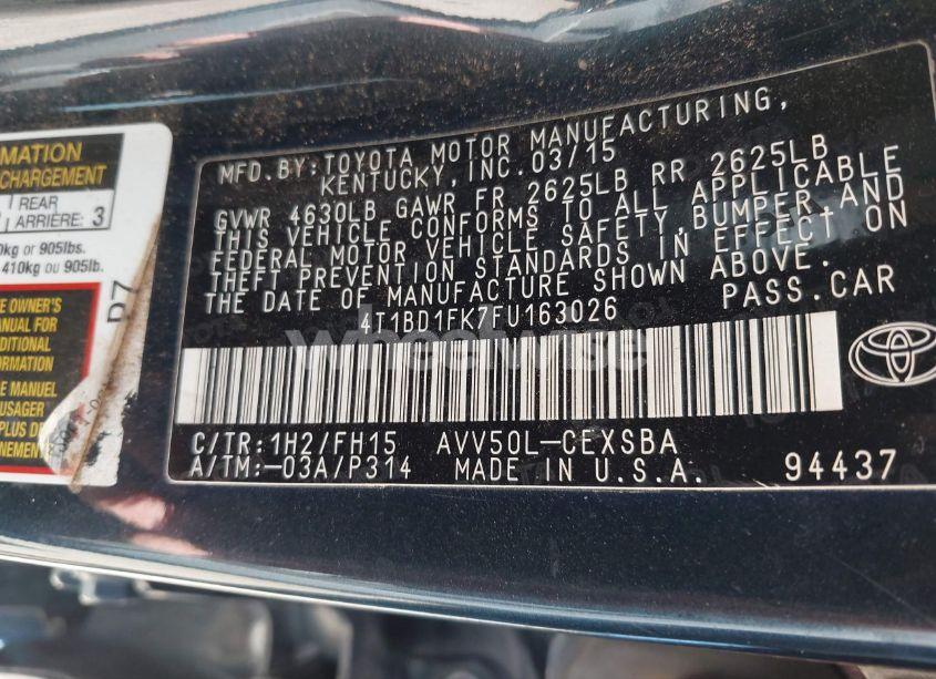 Photo 9 of 2015 Toyota Camry HYBRID SE (VIN 4T1BD1FK7FU163026)