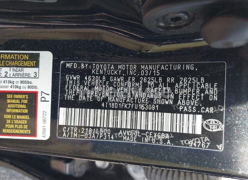 Photo 9 of 2015 Toyota Camry HYBRID XLE (VIN 4T1BD1FK7FU163091)