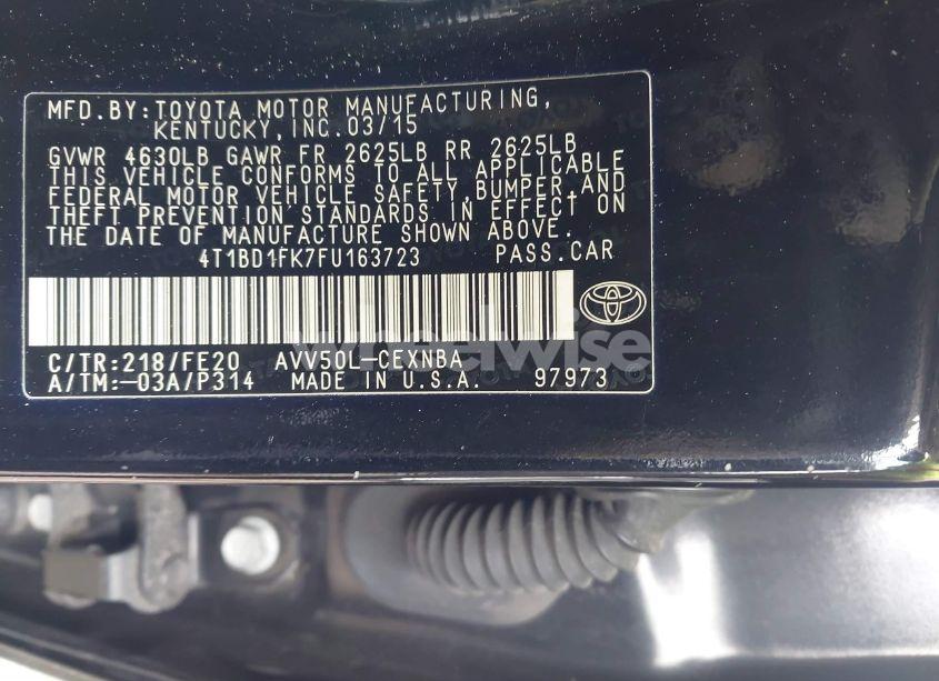 Photo 9 of 2015 Toyota Camry HYBRID LE (VIN 4T1BD1FK7FU163723)