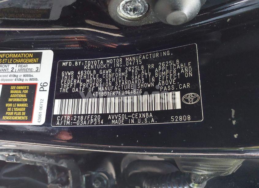 Photo 9 of 2015 Toyota Camry HYBRID LE (VIN 4T1BD1FK7FU164676)