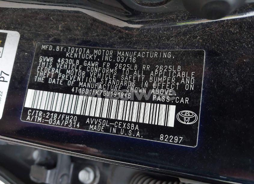 Photo 9 of 2016 Toyota Camry HYBRID SE (VIN 4T1BD1FK7GU191846)