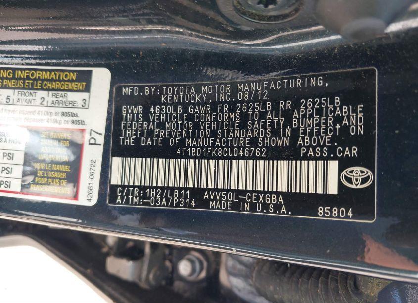 Photo 9 of 2012 Toyota Camry HYBRID XLE (VIN 4T1BD1FK8CU046762)