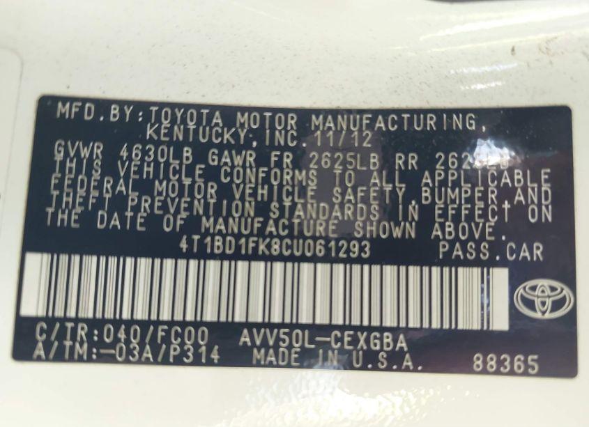 Photo 9 of 2012 Toyota Camry HYBRID XLE (VIN 4T1BD1FK8CU061293)