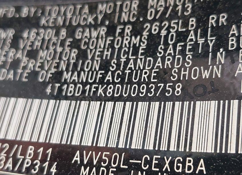 Photo 9 of 2013 Toyota Camry HYBRID XLE (VIN 4T1BD1FK8DU093758)