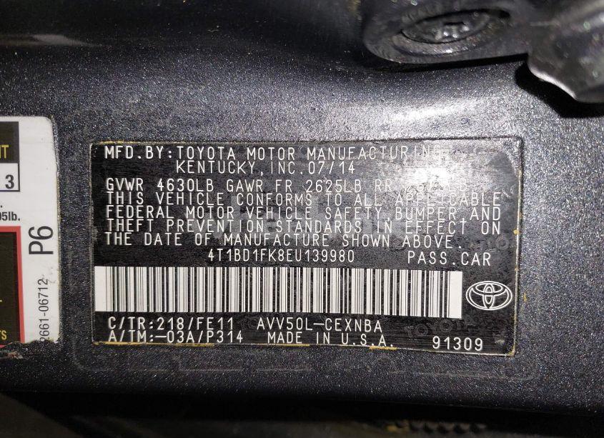 Photo 9 of 2014 Toyota Camry HYBRID LE (VIN 4T1BD1FK8EU139980)