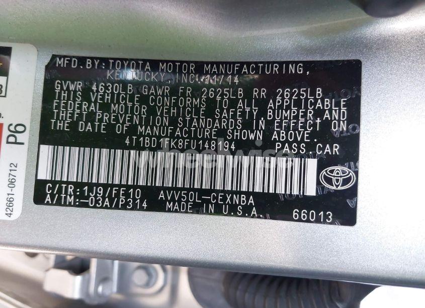 Photo 9 of 2015 Toyota Camry HYBRID LE (VIN 4T1BD1FK8FU148194)