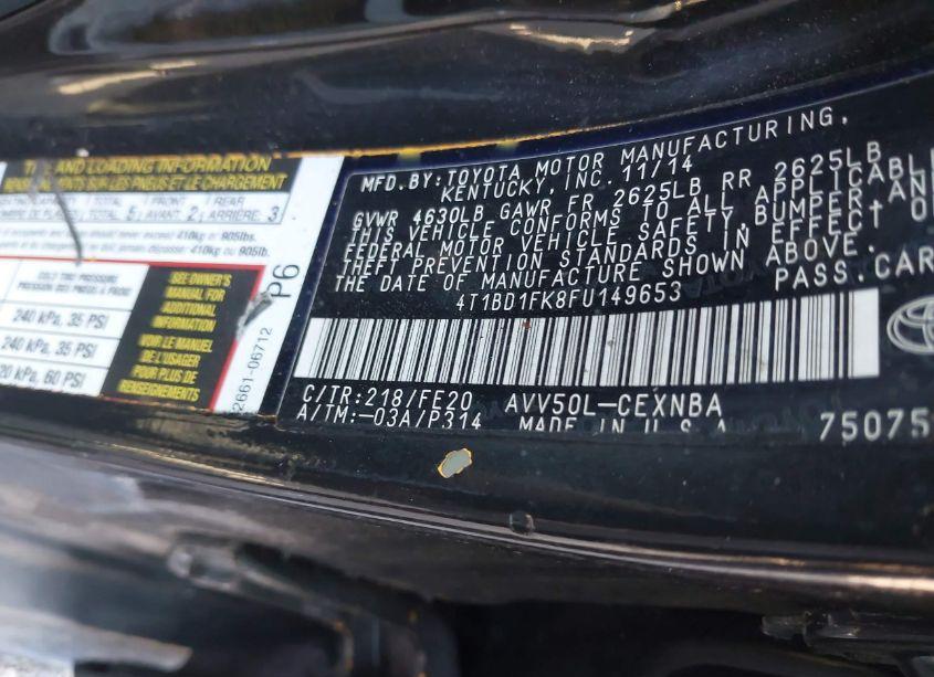 Photo 9 of 2015 Toyota Camry HYBRID LE (VIN 4T1BD1FK8FU149653)