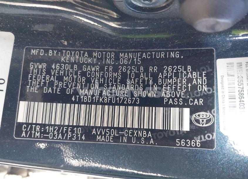 Photo 9 of 2015 Toyota Camry HYBRID LE (VIN 4T1BD1FK8FU172673)