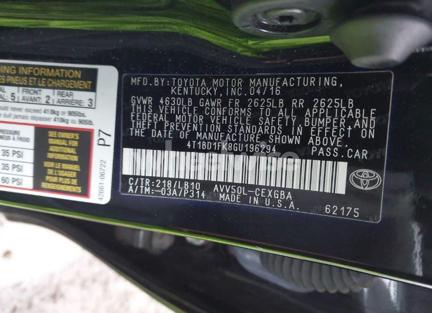 Photo 9 of 2016 Toyota Camry HYBRID XLE (VIN 4T1BD1FK8GU196294)