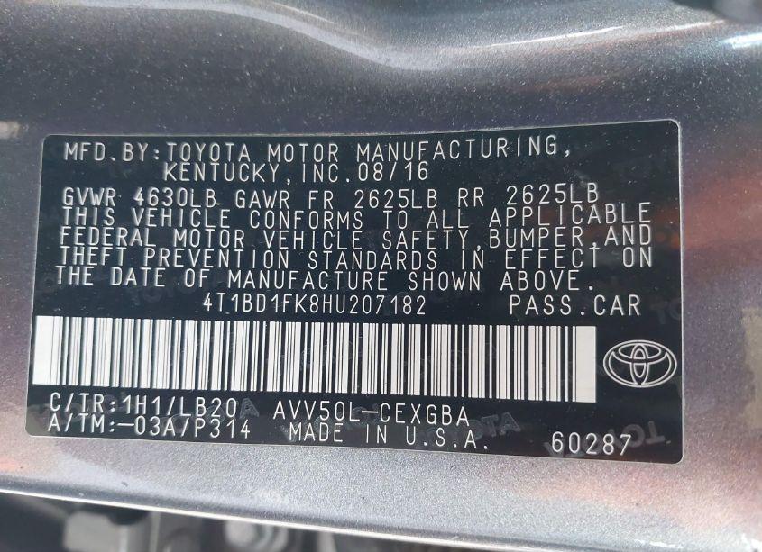 Photo 9 of 2017 Toyota Camry HYBRID XLE (VIN 4T1BD1FK8HU207182)