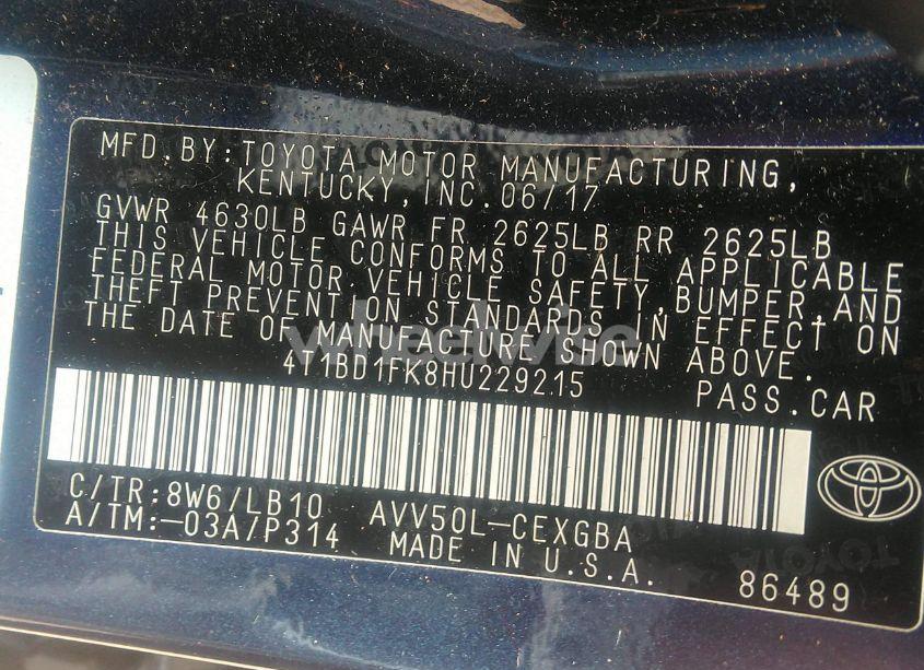 Photo 9 of 2017 Toyota Camry HYBRID XLE (VIN 4T1BD1FK8HU229215)