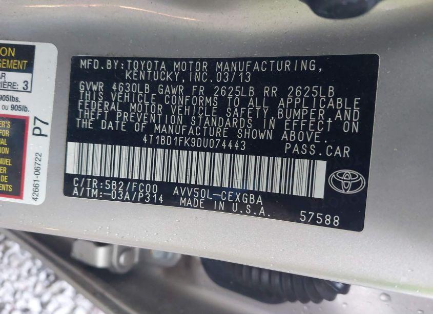 Photo 9 of 2013 Toyota Camry HYBRID XLE (VIN 4T1BD1FK9DU074443)