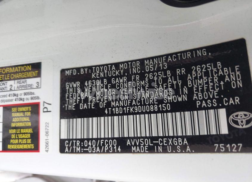 Photo 9 of 2013 Toyota Camry HYBRID XLE (VIN 4T1BD1FK9DU088150)