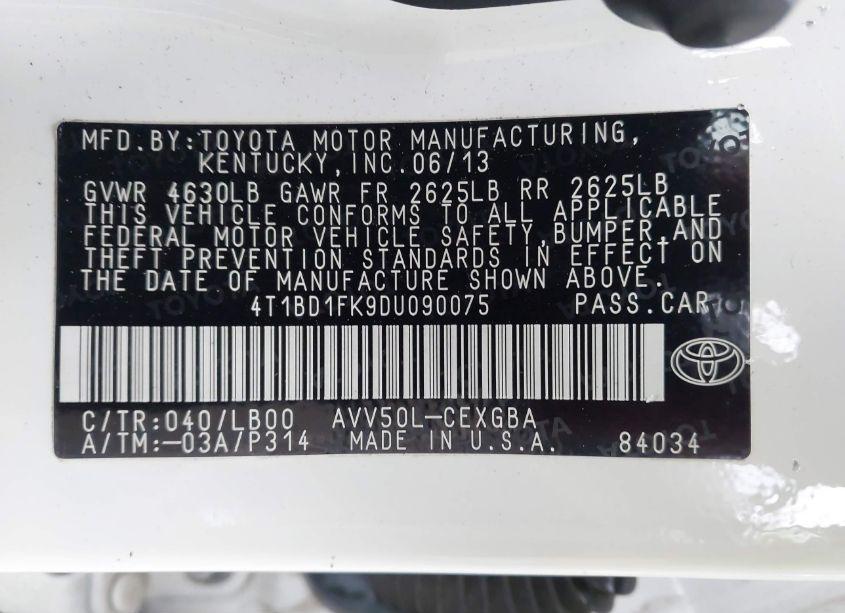 Photo 9 of 2013 Toyota Camry HYBRID XLE (VIN 4T1BD1FK9DU090075)