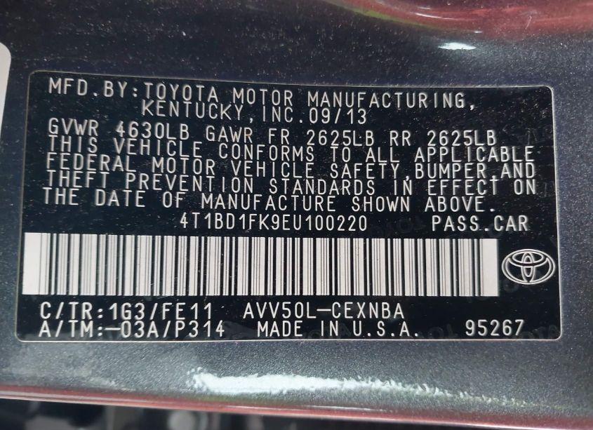 Photo 9 of 2014 Toyota Camry HYBRID LE (VIN 4T1BD1FK9EU100220)