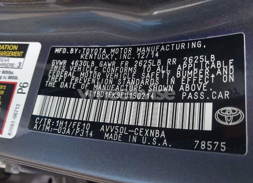 Photo 9 of 2015 Toyota Camry HYBRID LE (VIN 4T1BD1FK9FU150214)