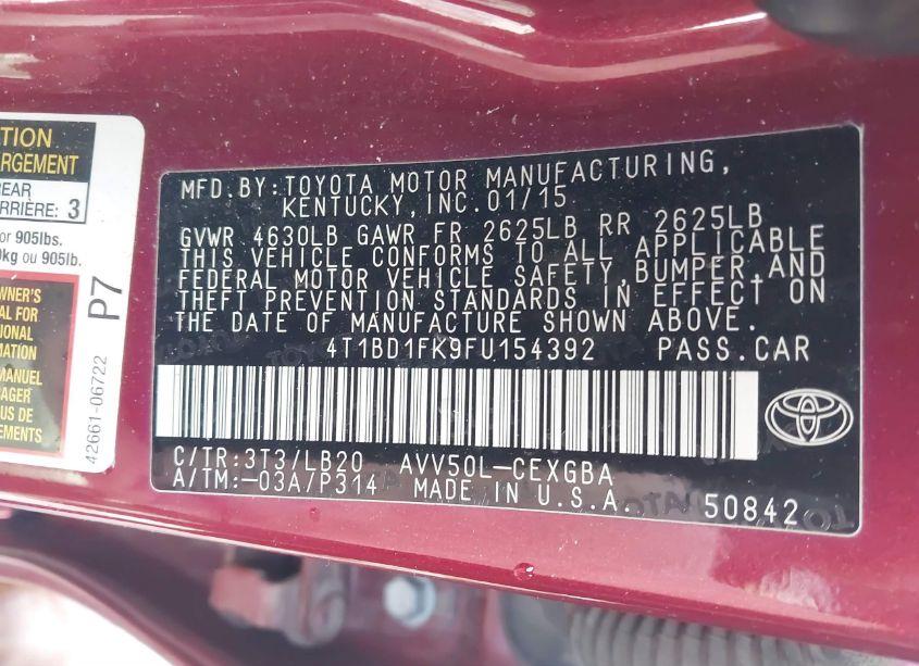 Photo 9 of 2015 Toyota Camry HYBRID XLE (VIN 4T1BD1FK9FU154392)