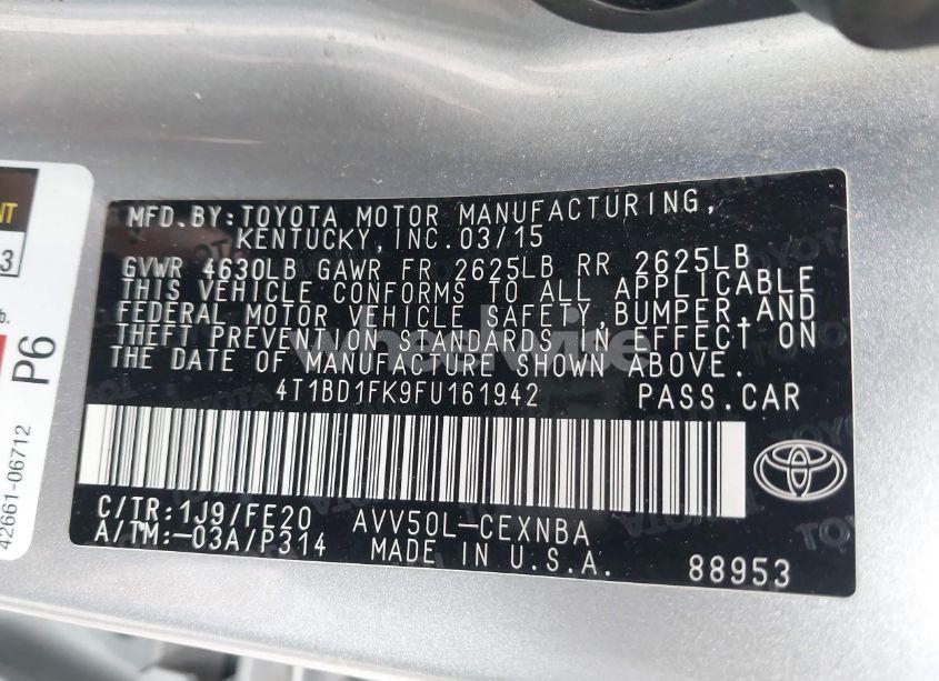 Photo 9 of 2015 Toyota Camry HYBRID LE (VIN 4T1BD1FK9FU161942)