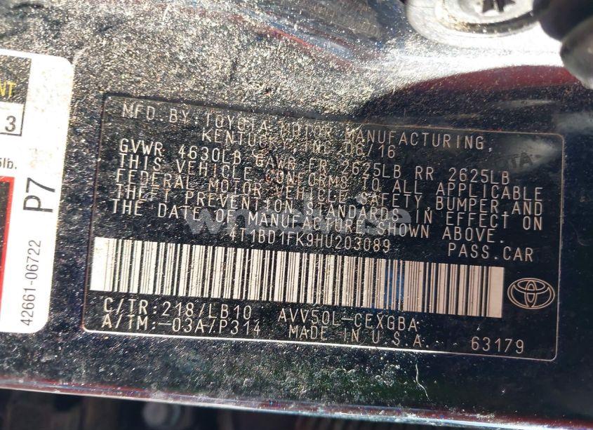 Photo 9 of 2017 Toyota Camry HYBRID XLE (VIN 4T1BD1FK9HU203089)