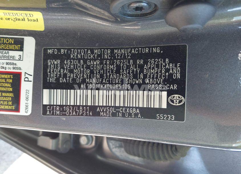 Photo 9 of 2013 Toyota Camry HYBRID XLE (VIN 4T1BD1FKXDU065105)