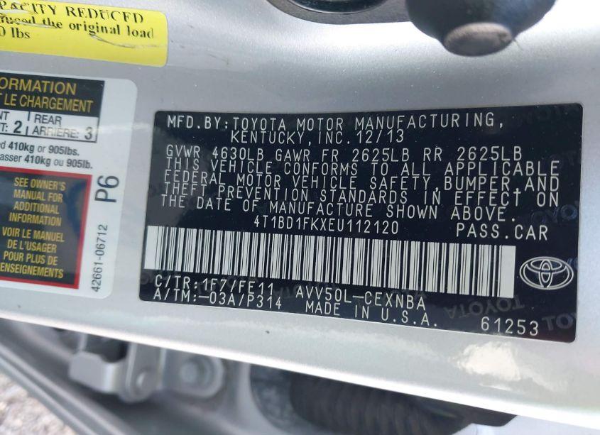 Photo 9 of 2014 Toyota Camry HYBRID LE (VIN 4T1BD1FKXEU112120)