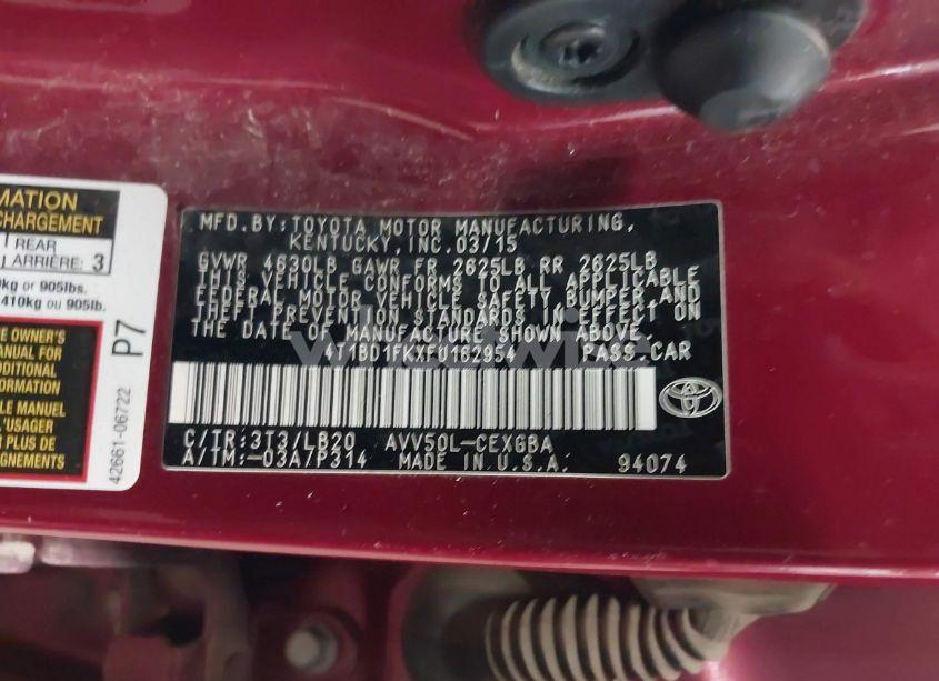 Photo 9 of 2015 Toyota Camry HYBRID XLE (VIN 4T1BD1FKXFU162954)