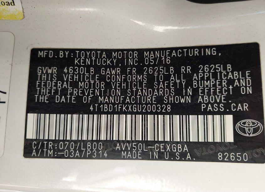 Photo 9 of 2016 Toyota Camry HYBRID XLE (VIN 4T1BD1FKXGU200328)