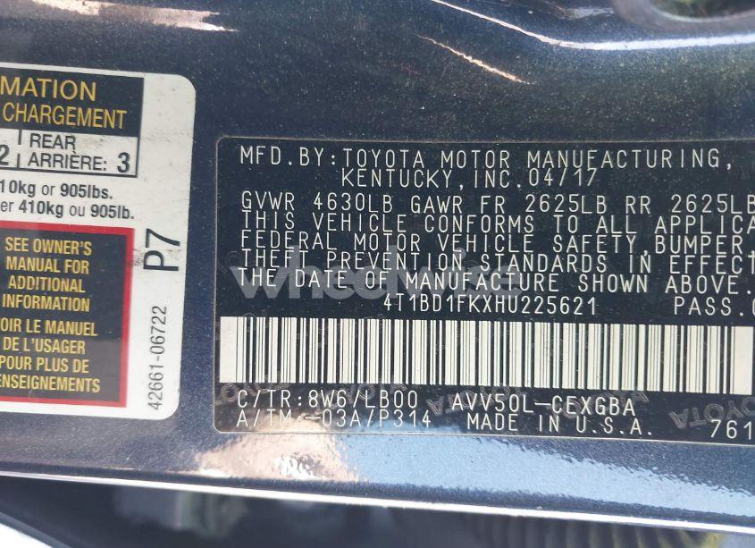 Photo 9 of 2017 Toyota Camry HYBRID XLE (VIN 4T1BD1FKXHU225621)