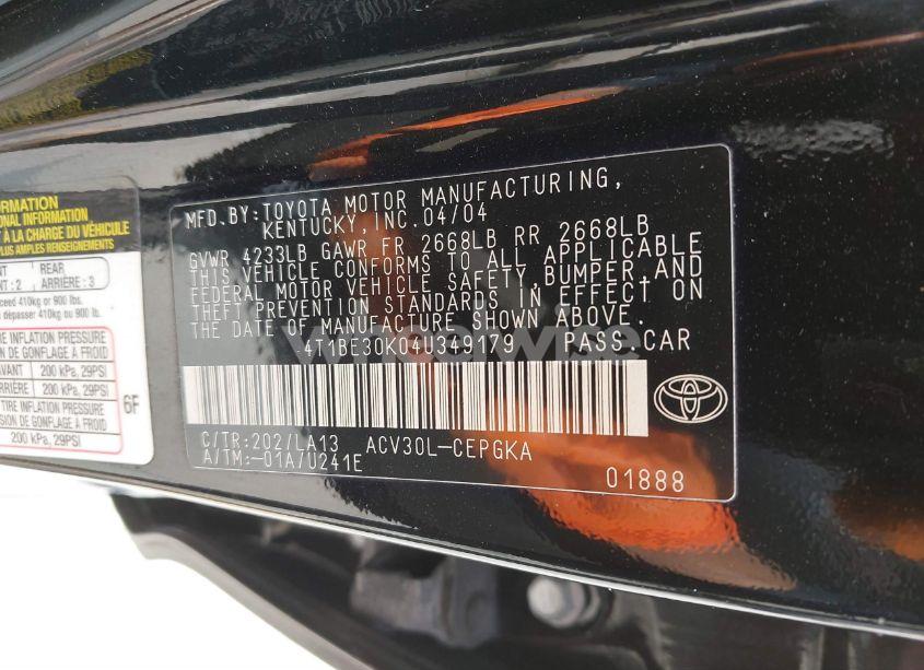 Photo 9 of 2004 Toyota Camry XLE (VIN 4T1BE30K04U349179)