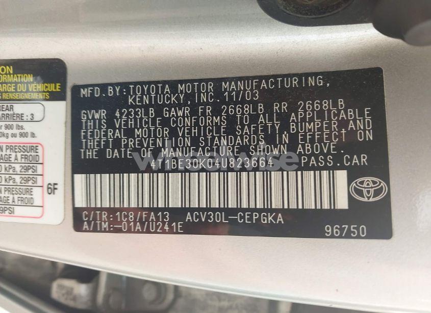 Photo 9 of 2004 Toyota Camry XLE (VIN 4T1BE30K04U823664)