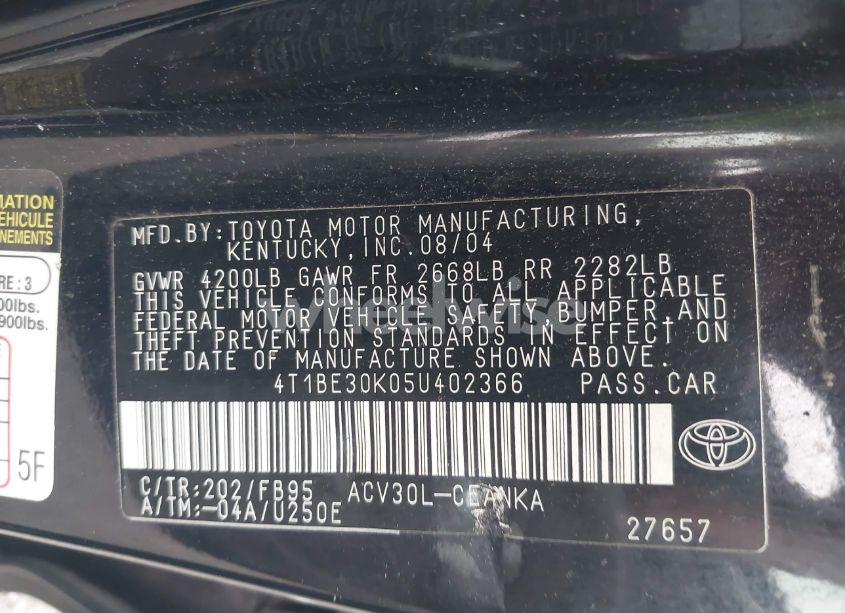 Photo 9 of 2005 Toyota Camry LE/SE/XLE (VIN 4T1BE30K05U402366)