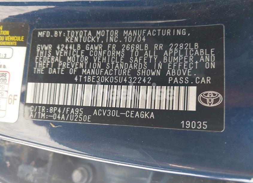 Photo 9 of 2005 Toyota Camry XLE (VIN 4T1BE30K05U432242)