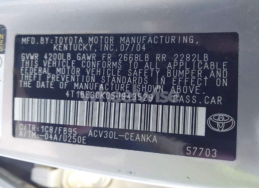 Photo 9 of 2005 Toyota Camry LE (VIN 4T1BE30K05U943529)